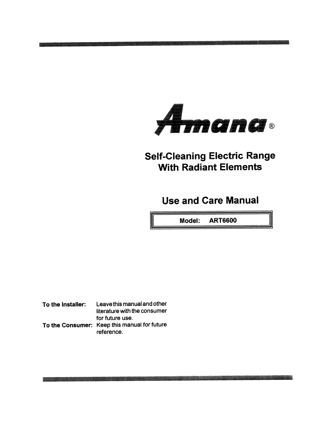 Amana ART6600E, ART6600LL, ART6600WW Owner's Manual