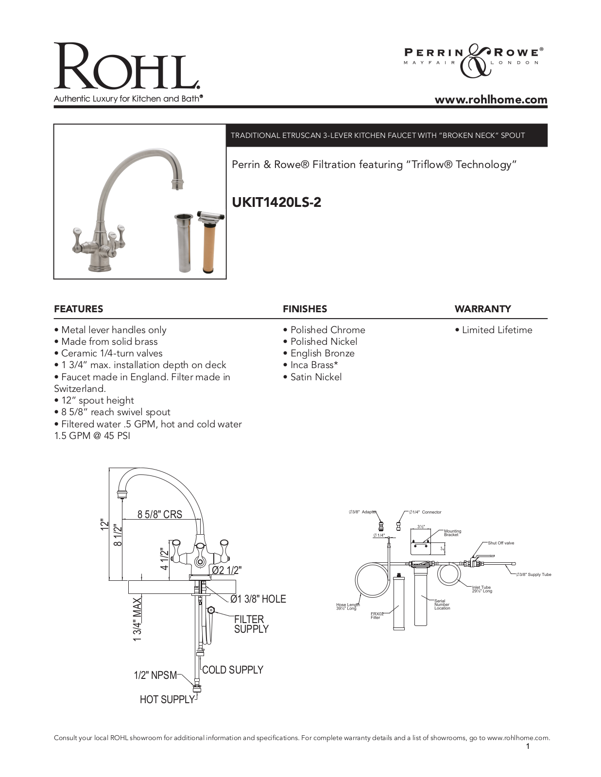 Rohl UKIT1420LSSEG2 Specifications - ManualMachine.com