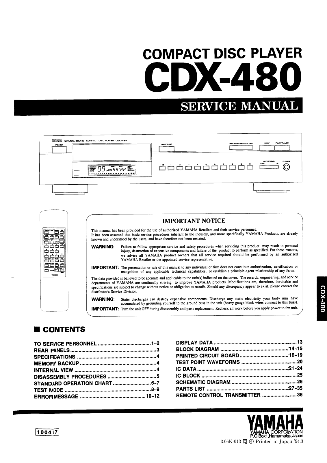 Yamaha CDX-480 Service Manual