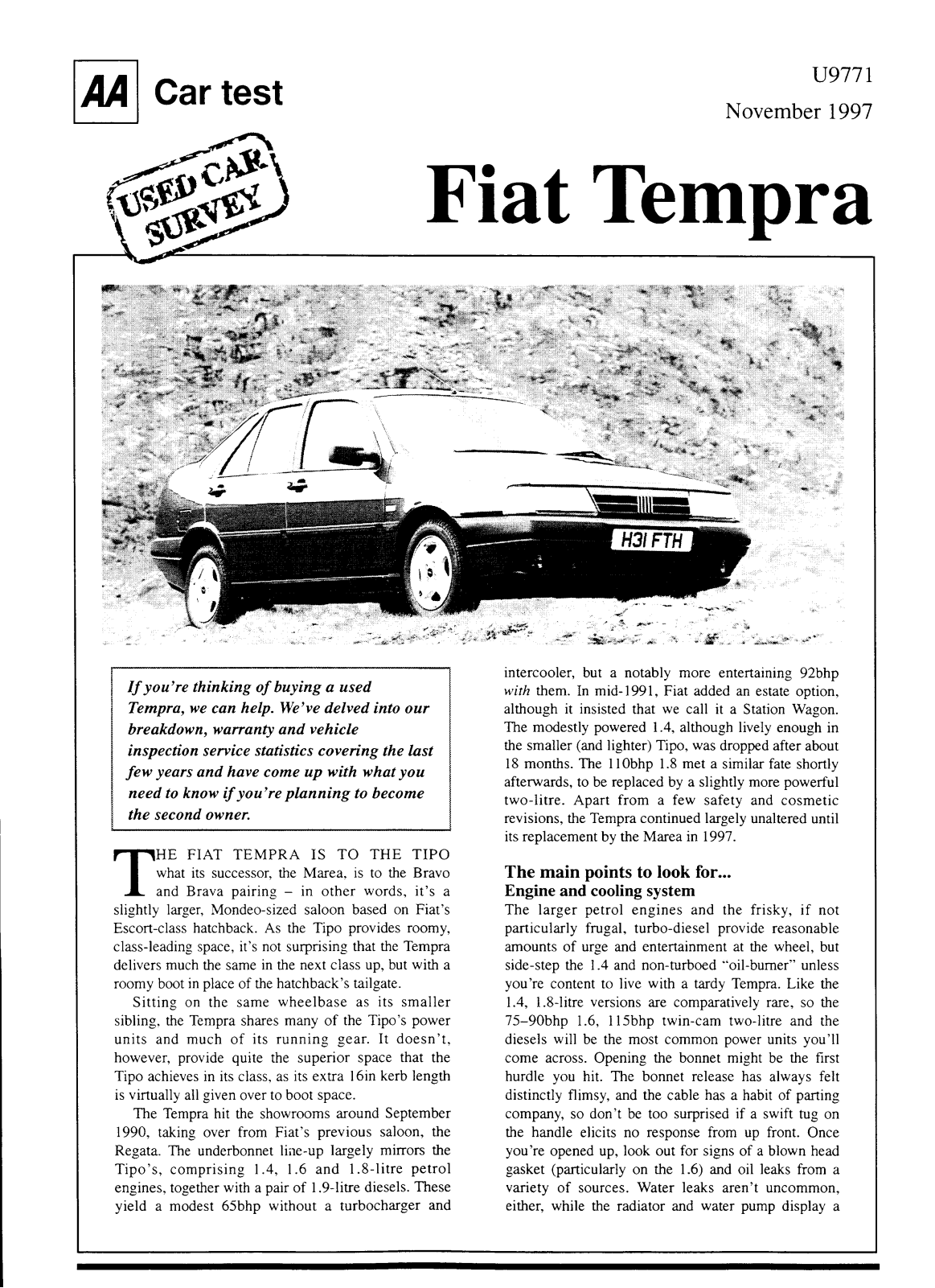 Fiat Tempra 1997 User Manual