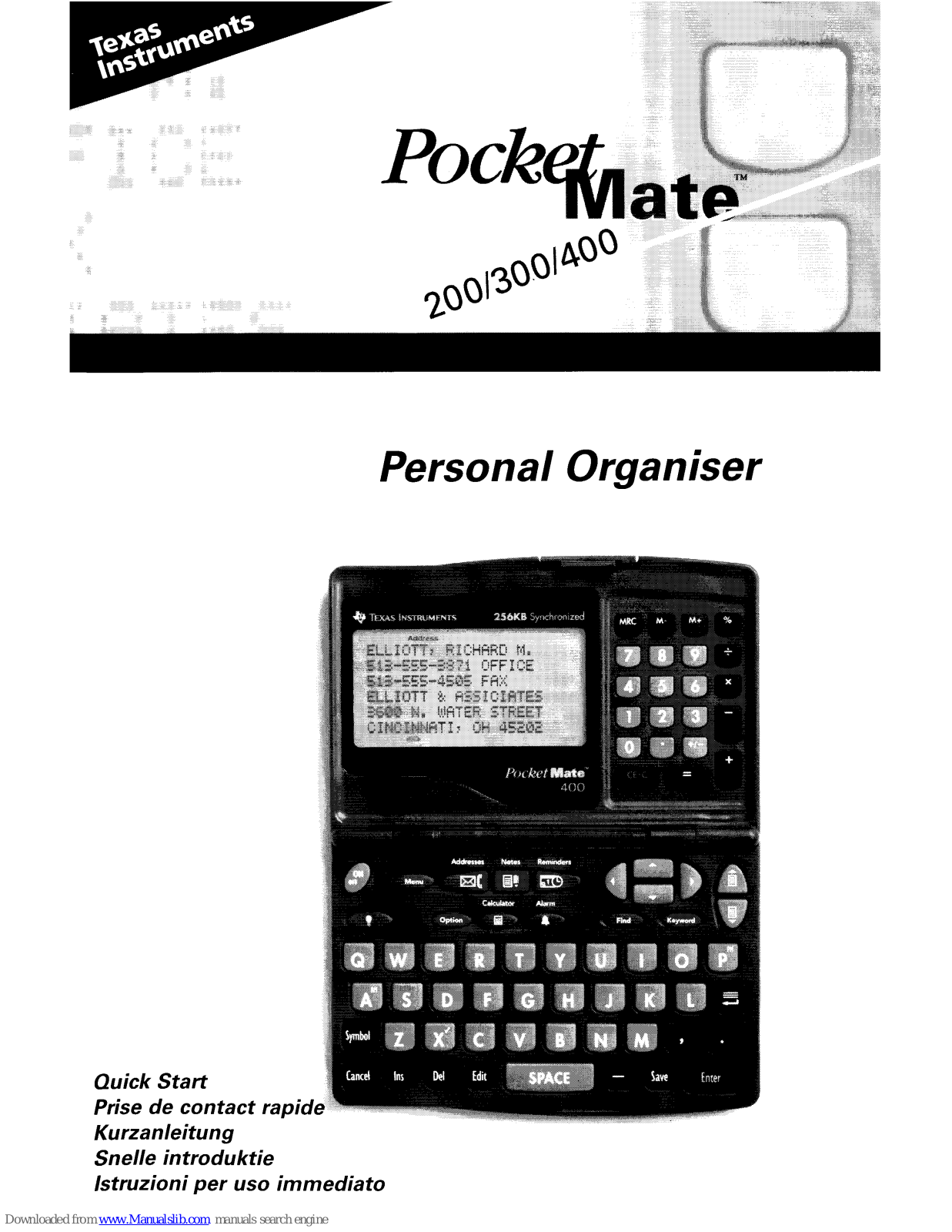 Texas Instruments PocketMate 200, PocketMate 300, PocketMate 400 Quick Start Manual