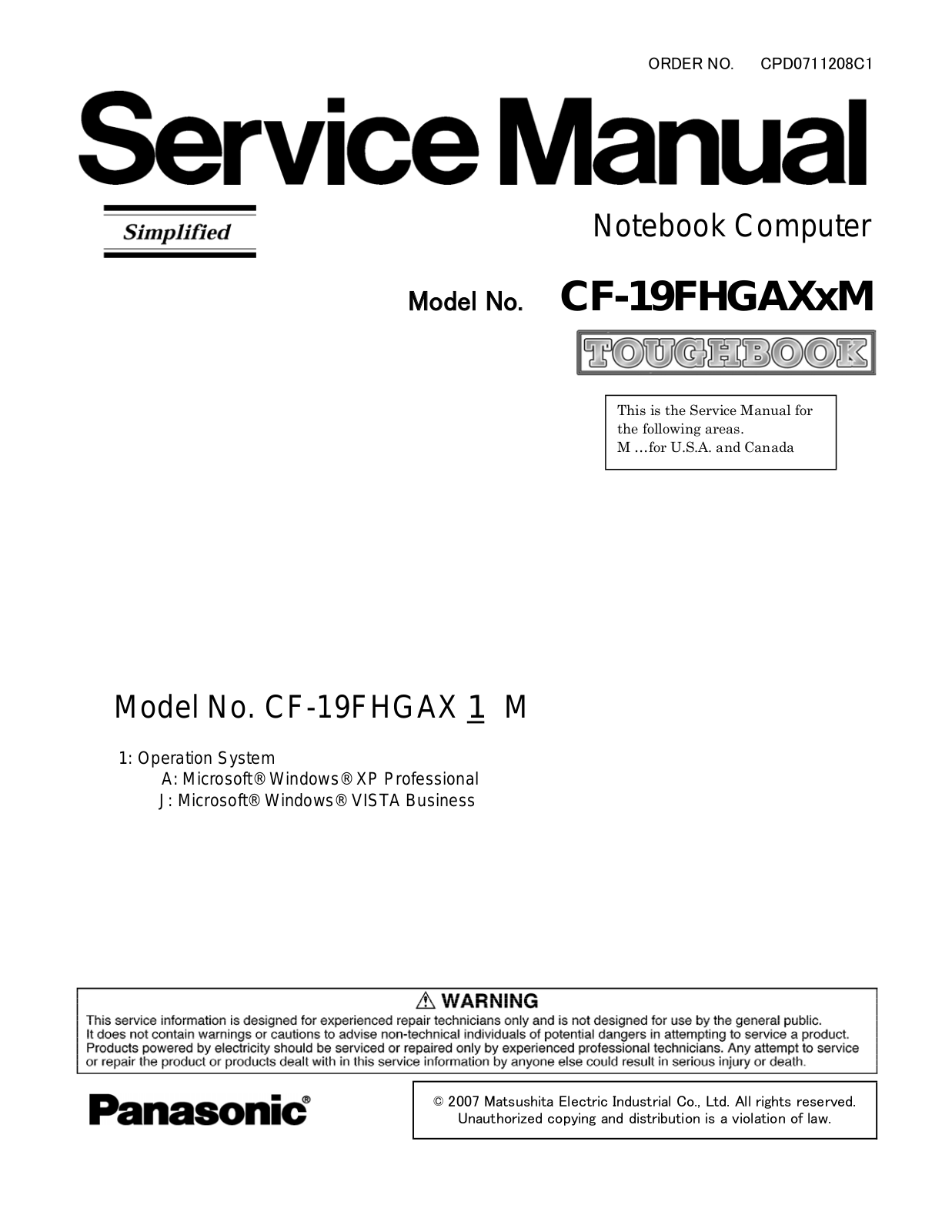 Panasonic CF-19FHGAXxM Service Manual