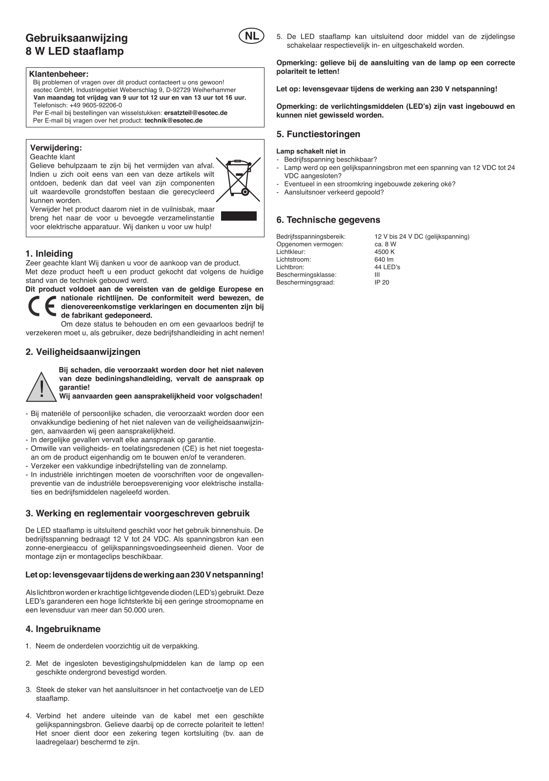 Esotec 121001 Operating Manual