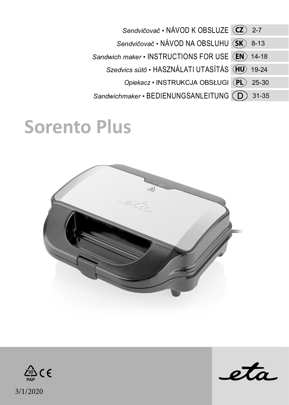 ETA Sorento Plus 5151 90000 User Manual