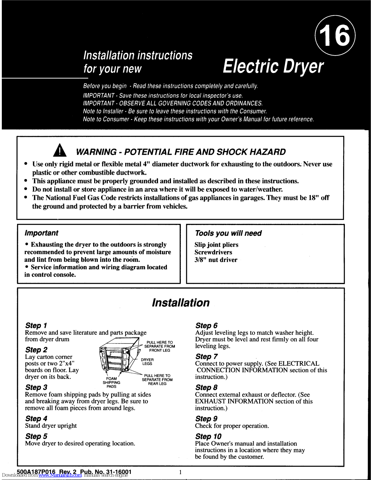 Fisher & Paykel DE09, DE60FA2, DE60FA1, DE70FA1 Install Manual