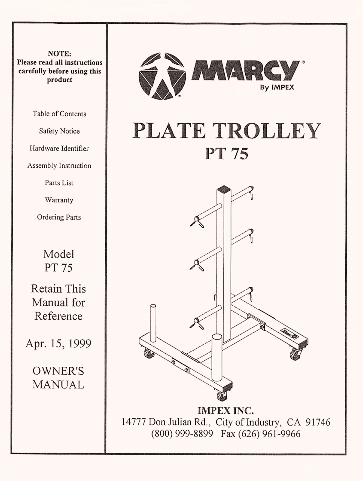 Impex PT-75 Owner's Manual