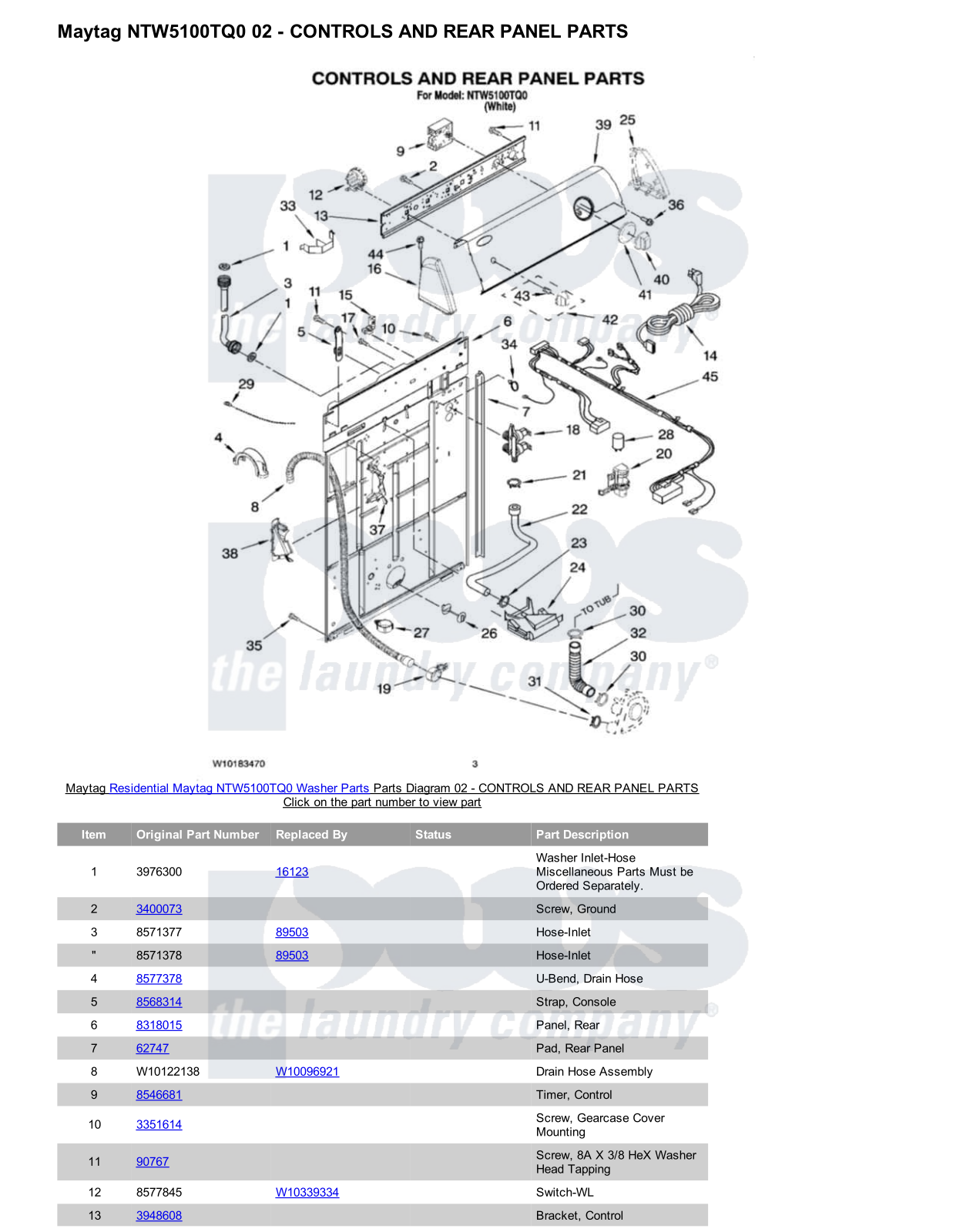 Maytag NTW5100TQ0 Parts Diagram