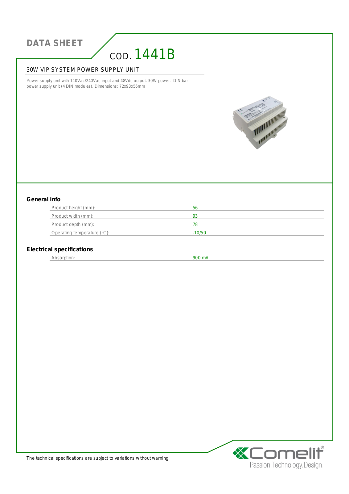 Comelit 1441B Specsheet