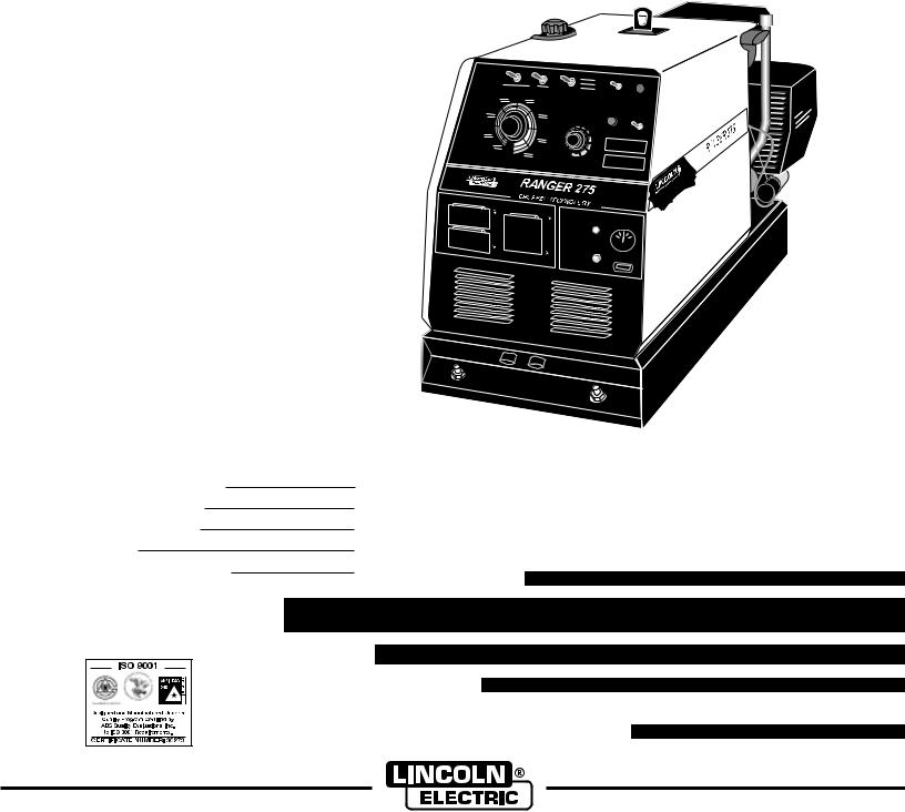 Lincoln Electric RANGER 275 User Manual
