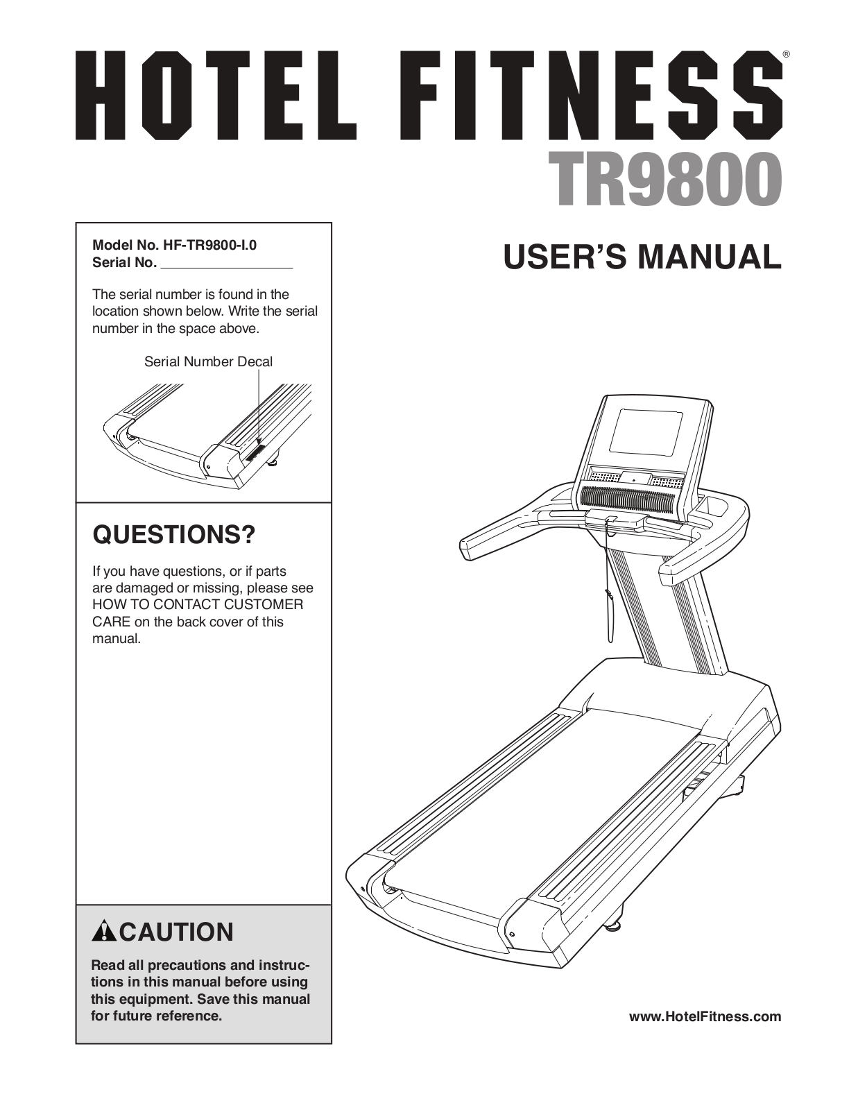 HealthRider HF-TR9800-I0 Owner's Manual