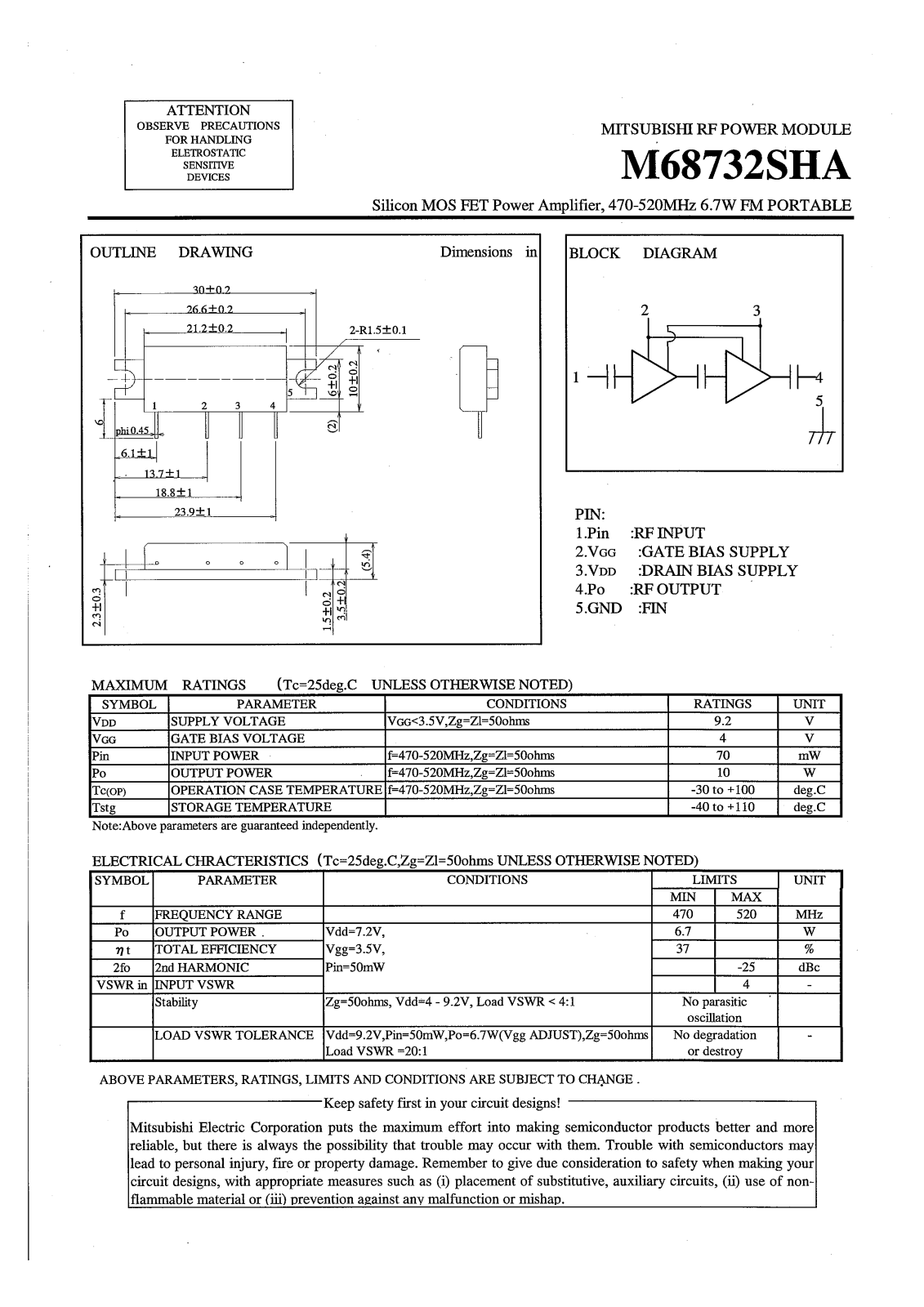 Mitsubishi M68732SHA Datasheet