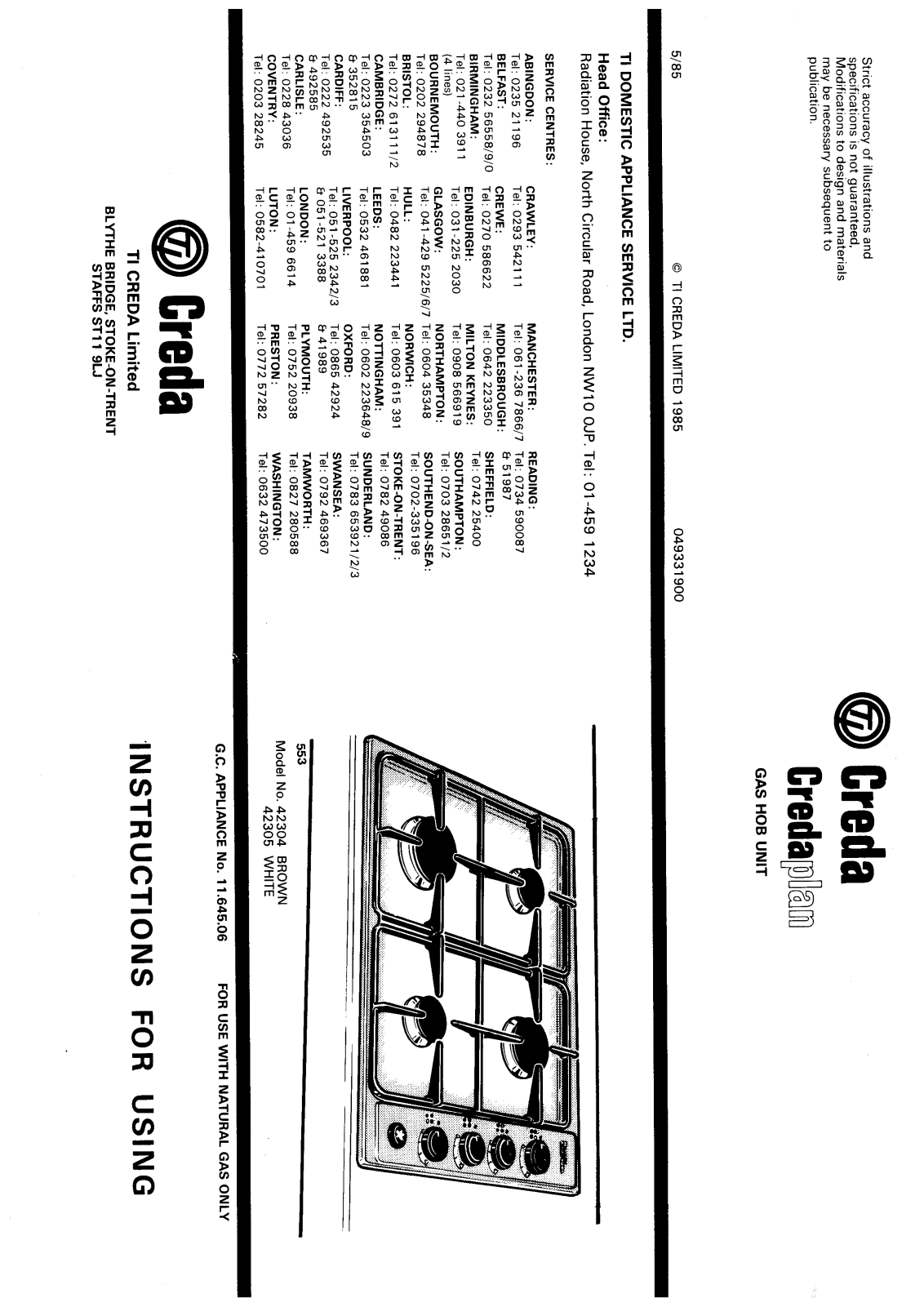 Creda HB42305 User Manual