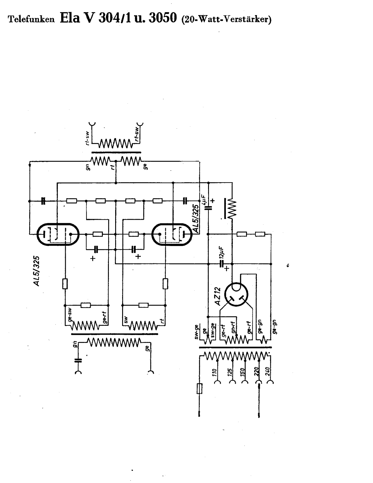 Telefunken Ela V304, Ela V3050 Cirquit Diagram