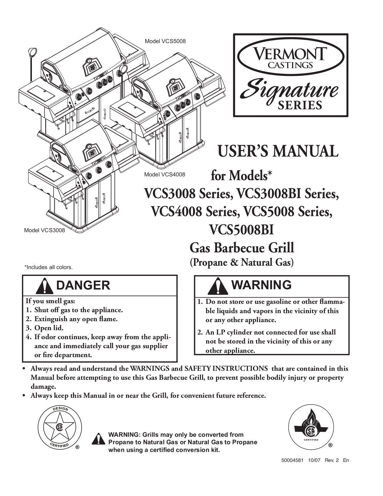 Vermont Casting VCS3008, VCS5008BI, VCS3008B, VCS5008, VCS4008 User Manual