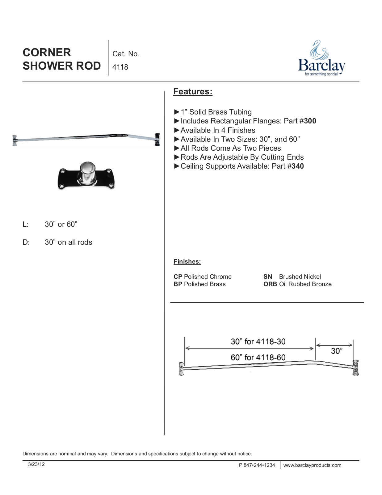 Barclay 411860PB Specifications