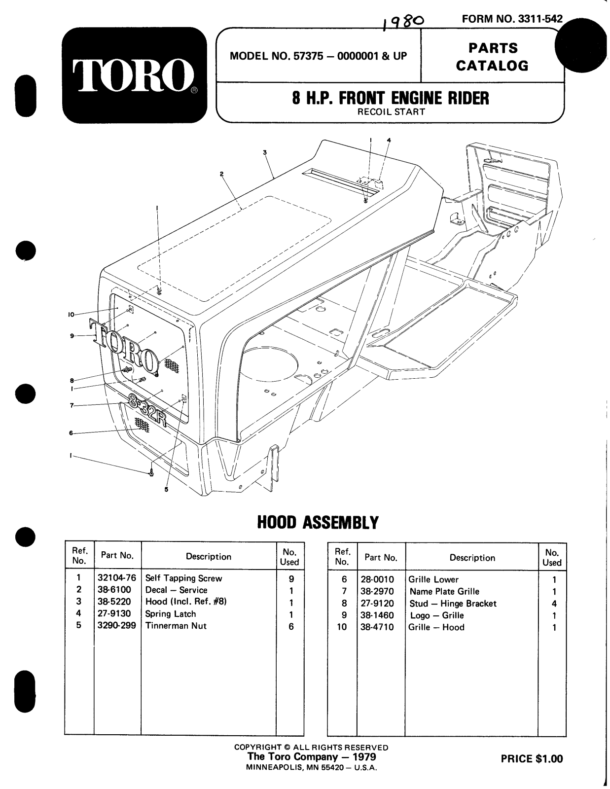 Toro 57375 Parts Catalogue