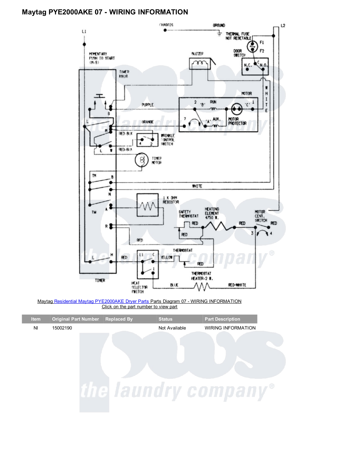 Maytag PYE2000AKE Parts Diagram