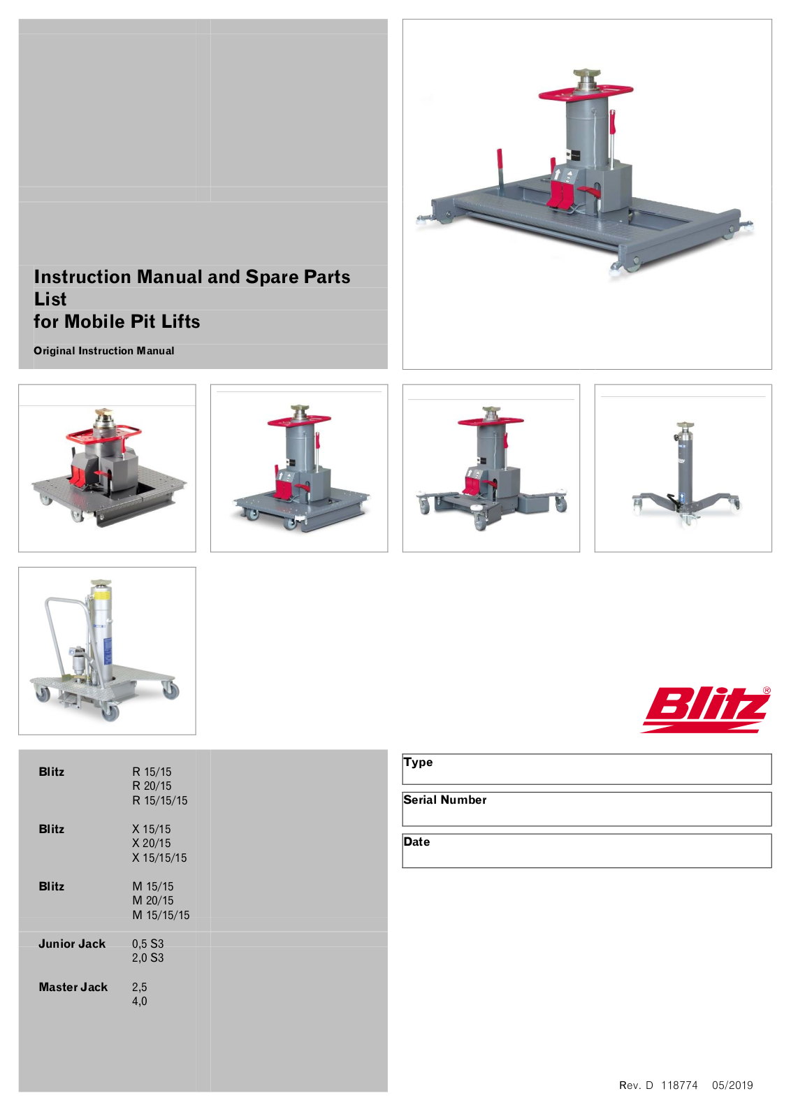 Blitz X 15/15, X 20/15, X 15/15/15, M 15/15, M 15/15/15 Instruction Manual And Spare Parts List