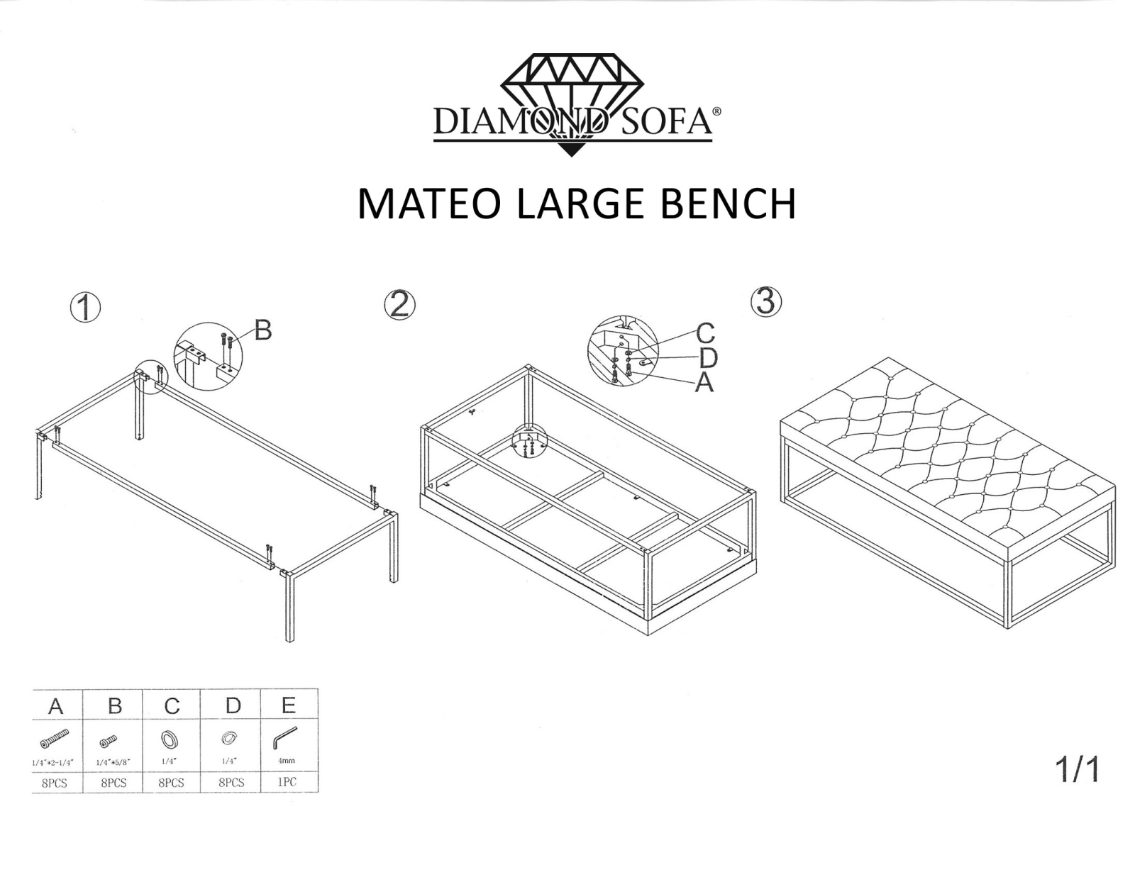 Diamond Sofa DSF1891 Installation & Assembly - ManualMachine.com