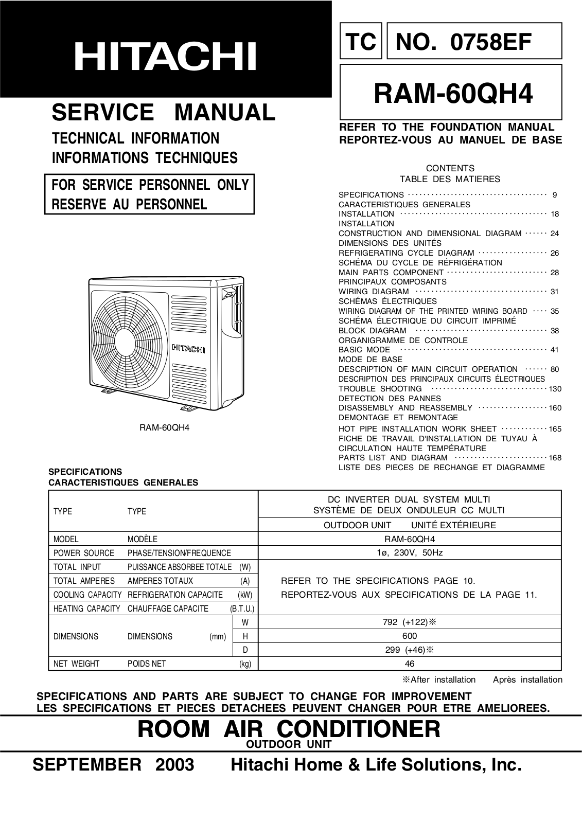 Hitachi RAM-60QH4 Service Manual