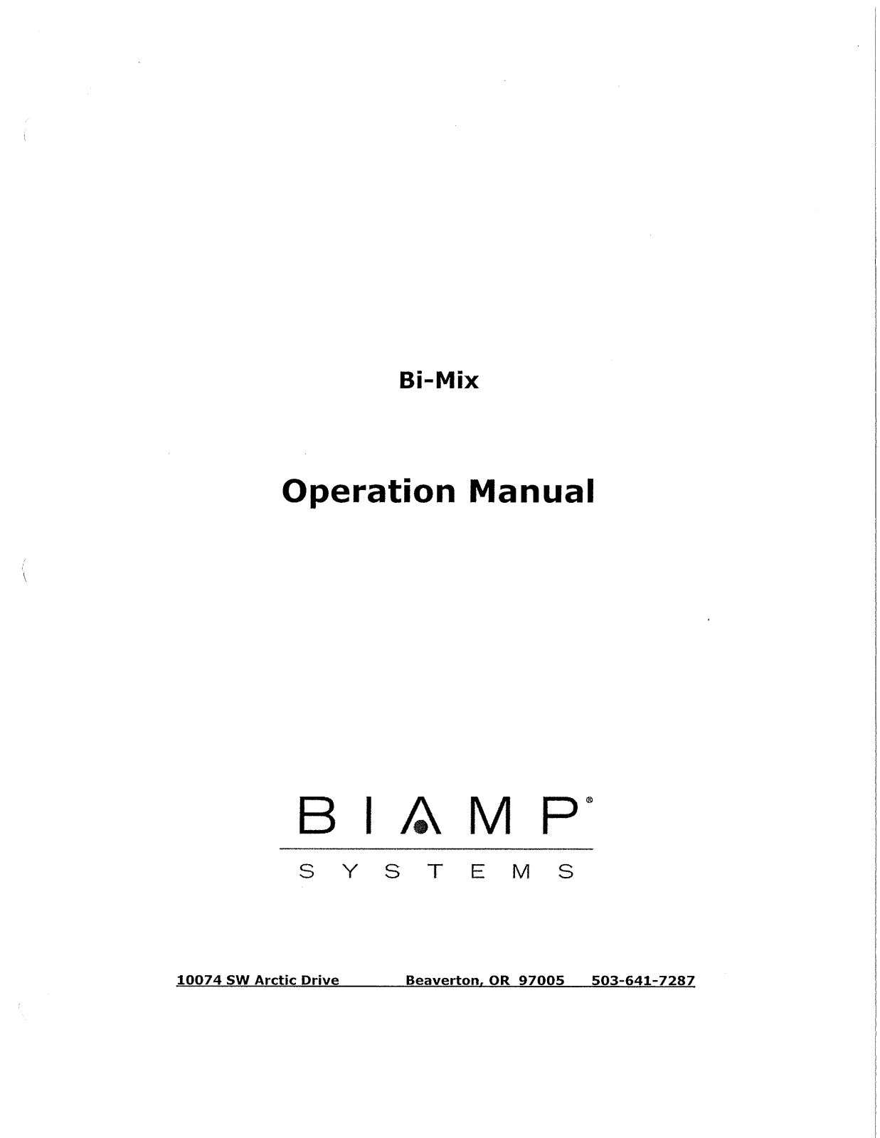 Biamp BI-MIX User Manual