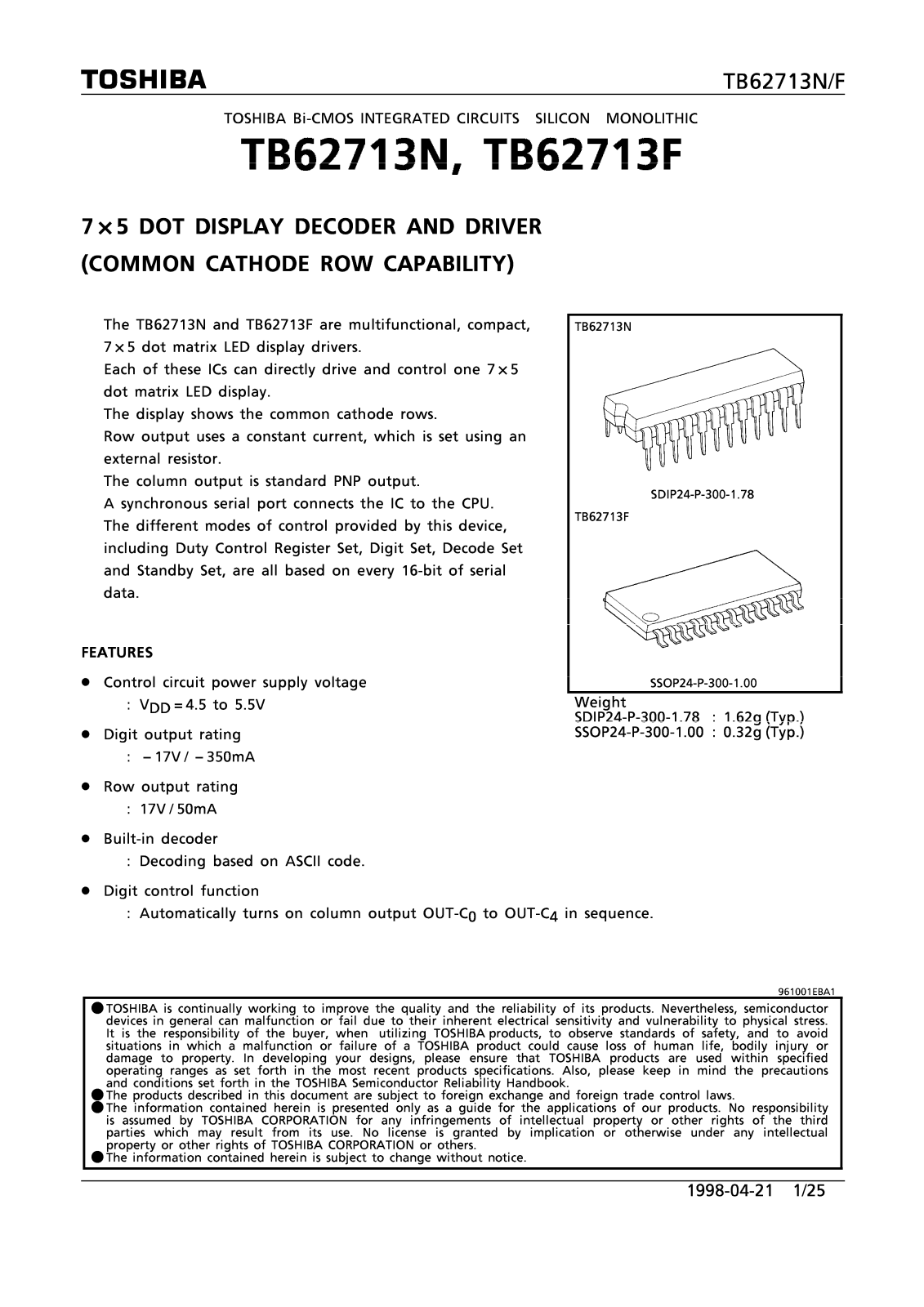 Toshiba TB62713N Datasheet