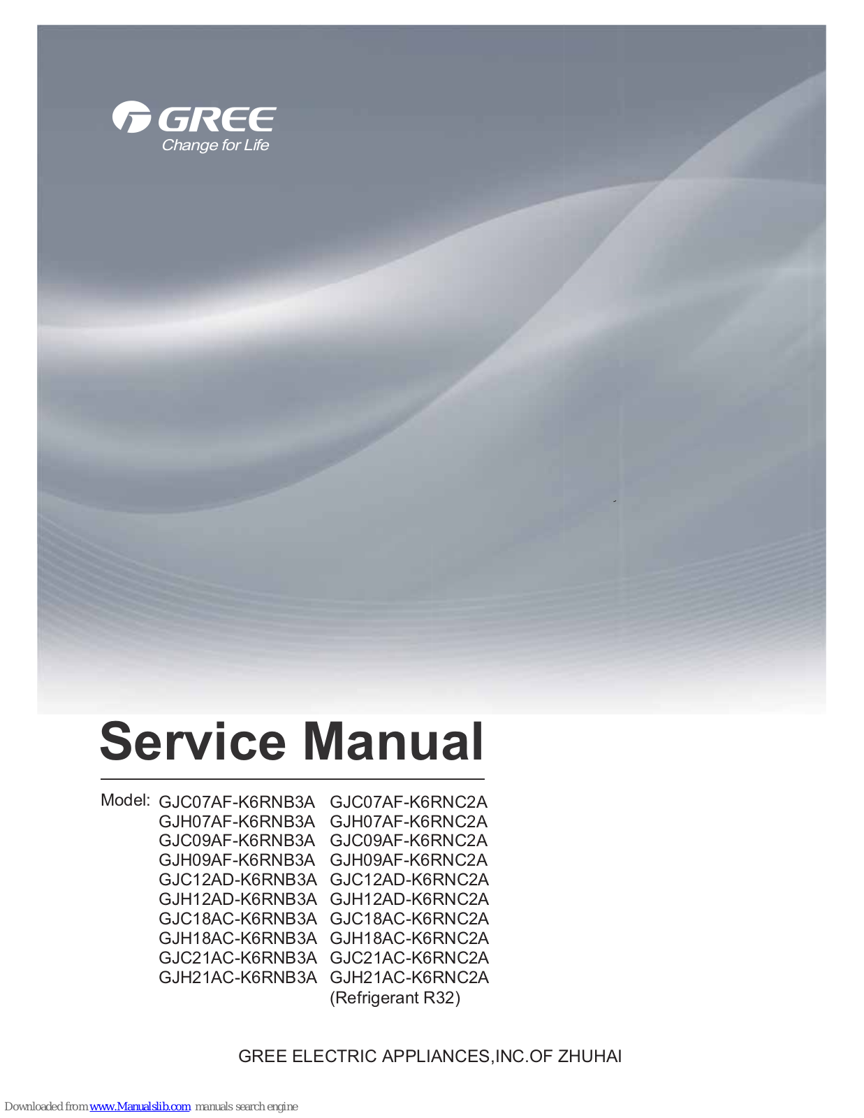 Gree GJC07AF-K6RNB3A, GJC07AF-K6RNC2A, GJH07AF-K6RNB3A, GJH07AF-K6RNC2A, GJC09AF-K6RNB3A Service Manual