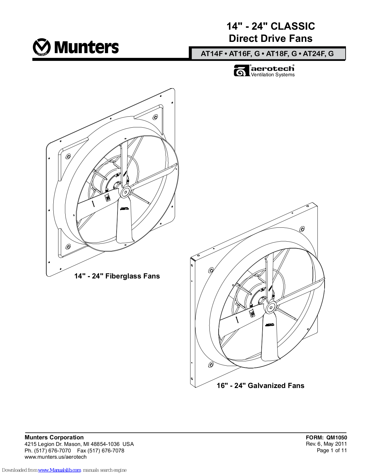 Munters AT14F, AT16G, AT18F, AT16F, AT18G User Manual And Installation Manual