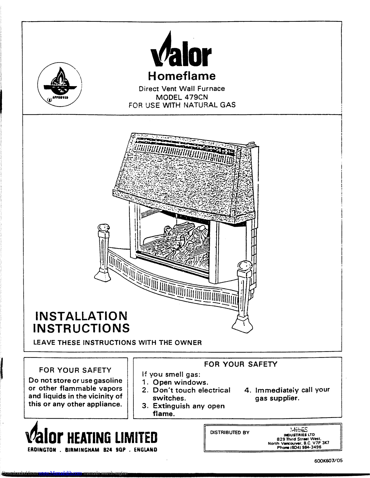 Valor 479CN Installation Instructions Manual