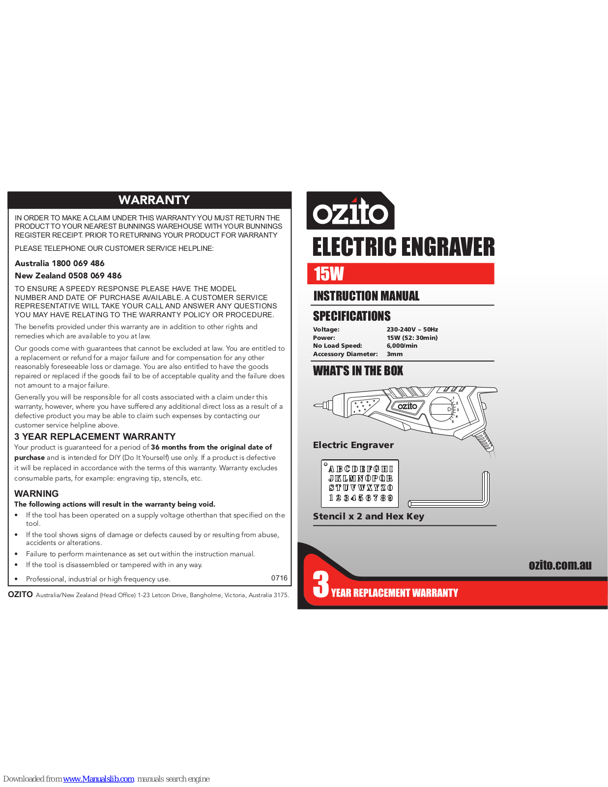 Ozito EGR-2050, EFR-2000 Instruction Manual