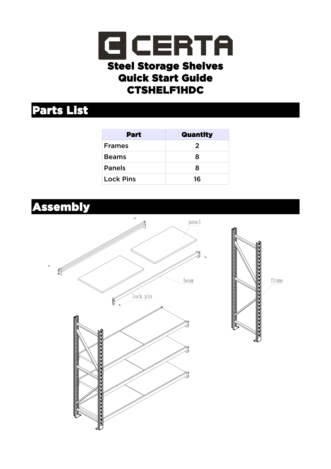 Certa CTSHELF1HDC User Manual