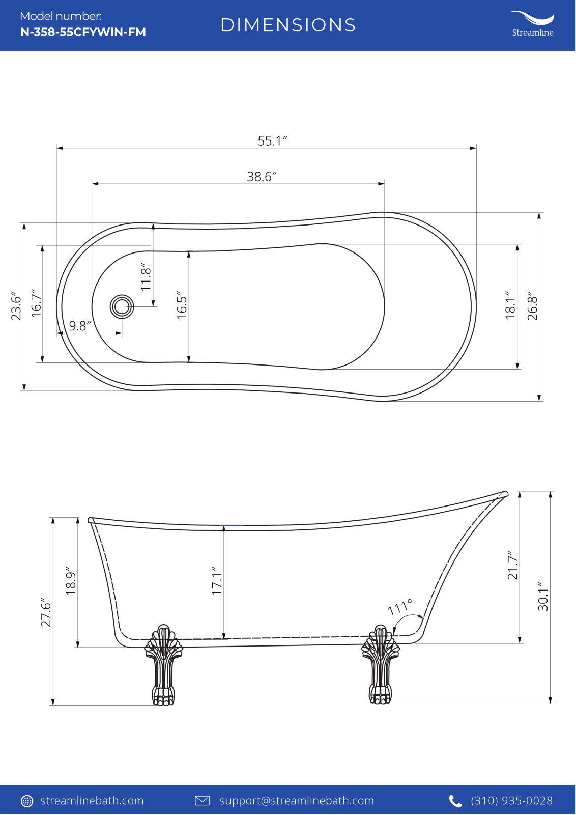 Streamline Bath SLBH6428 Dimensions