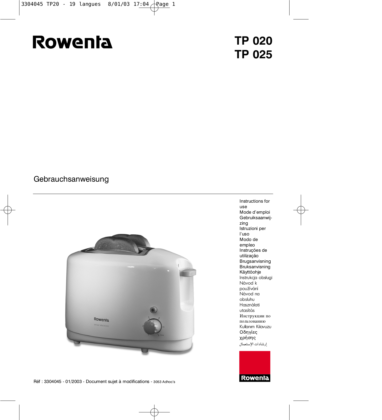 Rowenta TP 020 CLASSIC User Manual