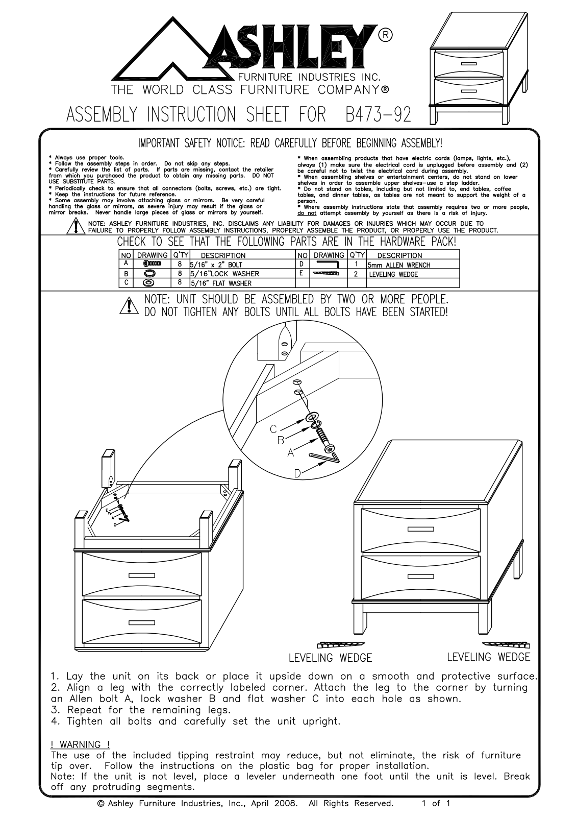 Ashley B47392 Assembly Guide