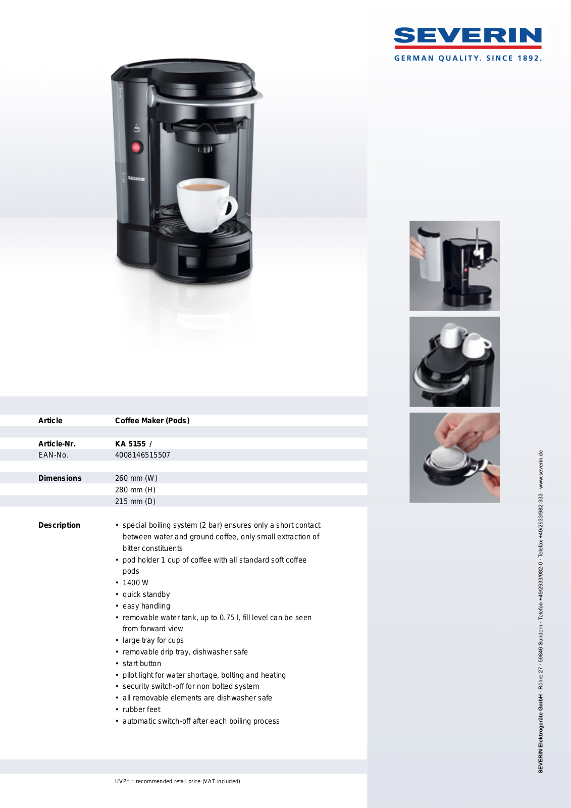 Severin KA 5155, COFFEE MAKER User Manual - ManualMachine.com