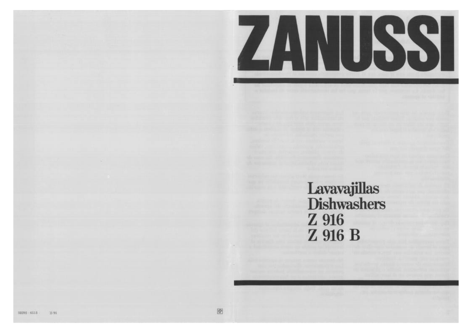 Zanussi z916, z916b USER MANUAL