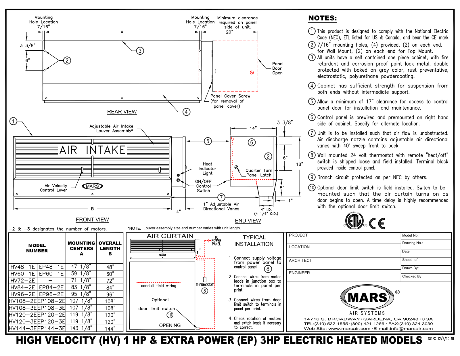 Mars Air EP108-2E User Manual