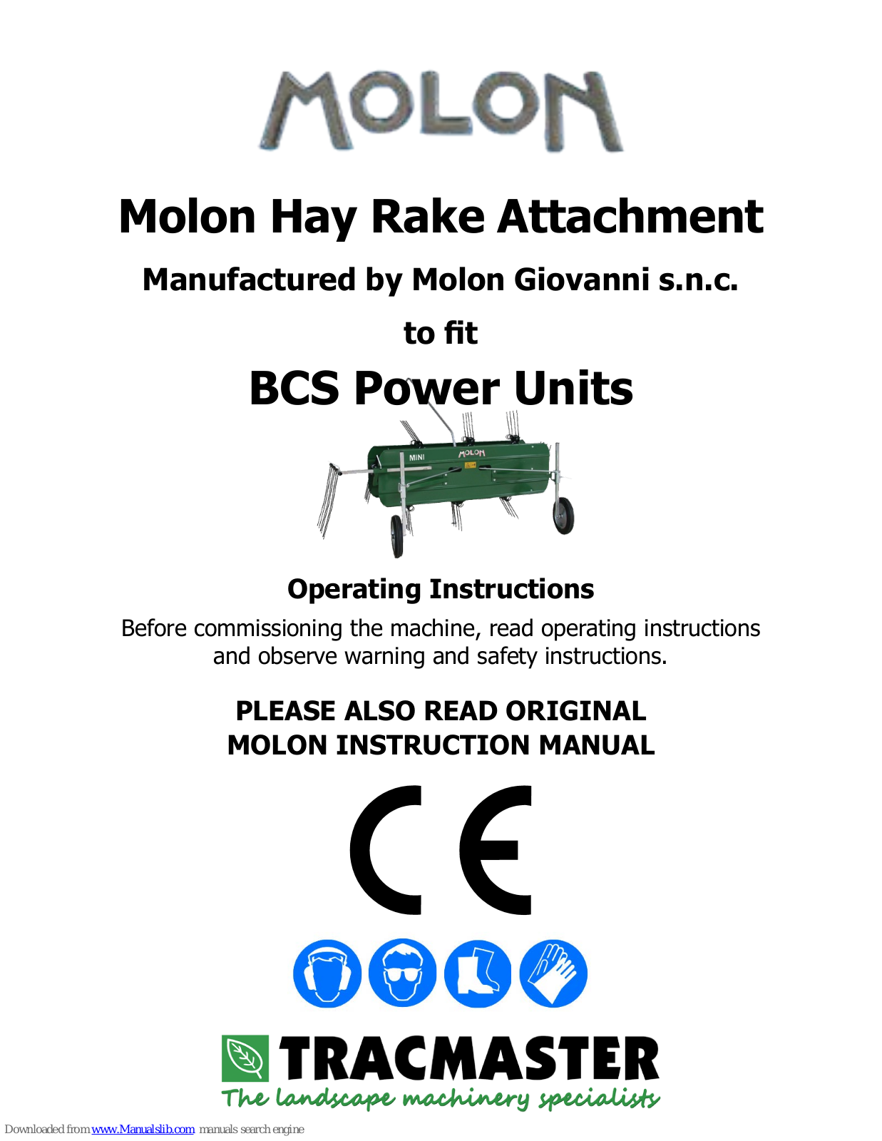 Molon Hay Rake, MINI 100, MINI 120 Operating Instructions Manual
