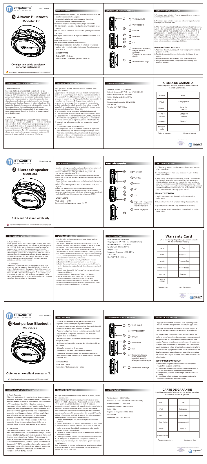 imperii C6 Stereo Bluetooth Speaker User Manual