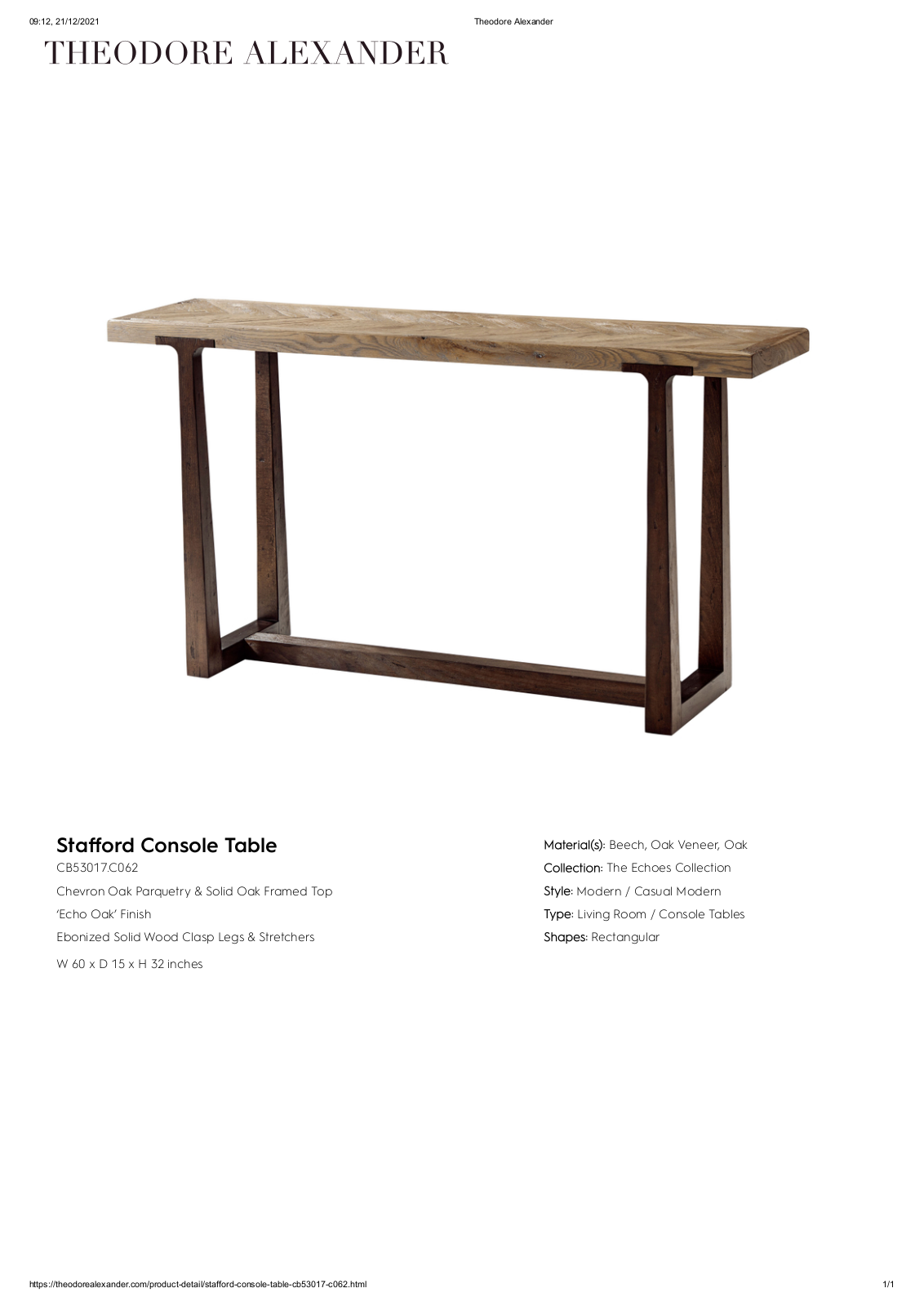 Theodore Alexander FPLJ3044 Specifications - ManualMachine.com