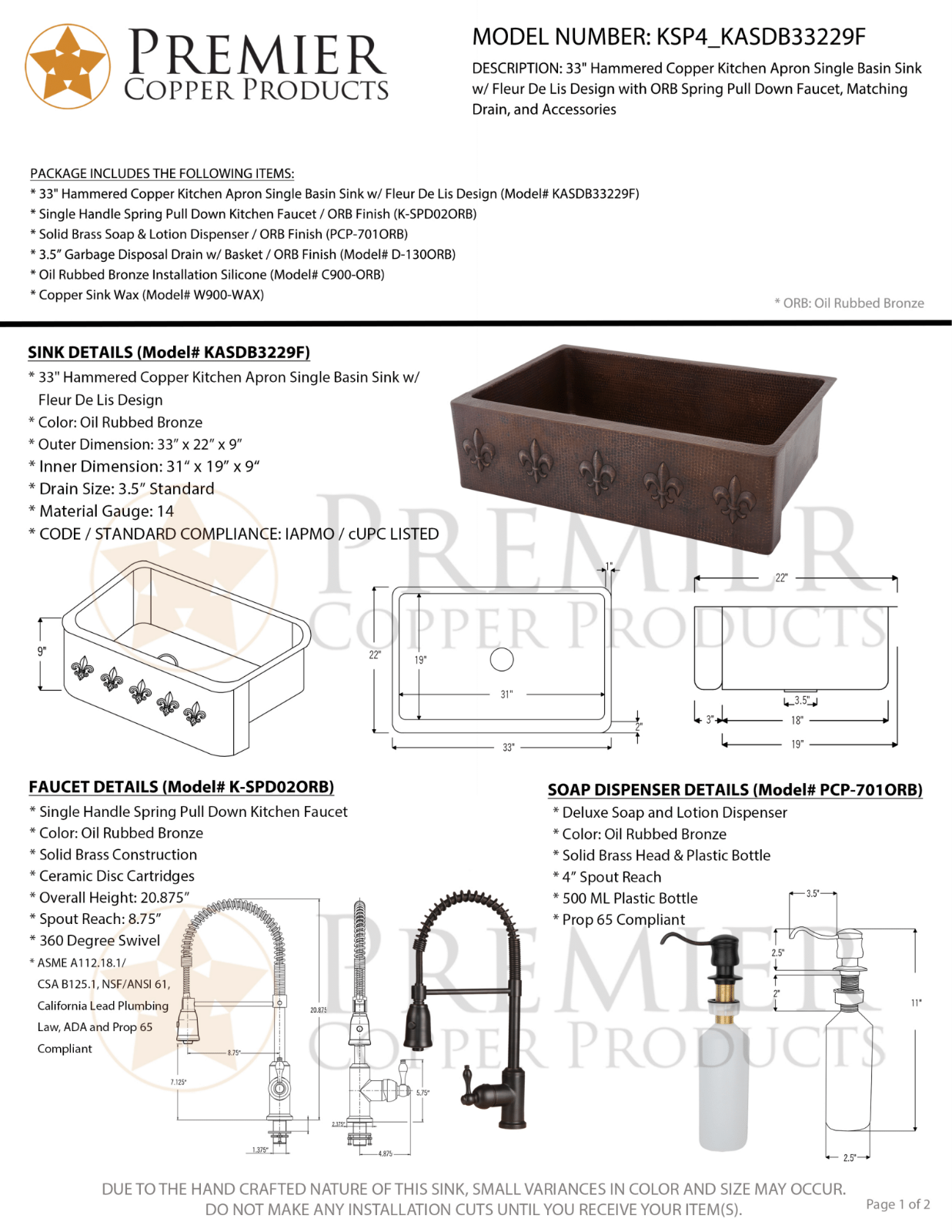 Premier Copper Products IER1670 Specifications - ManualMachine.com