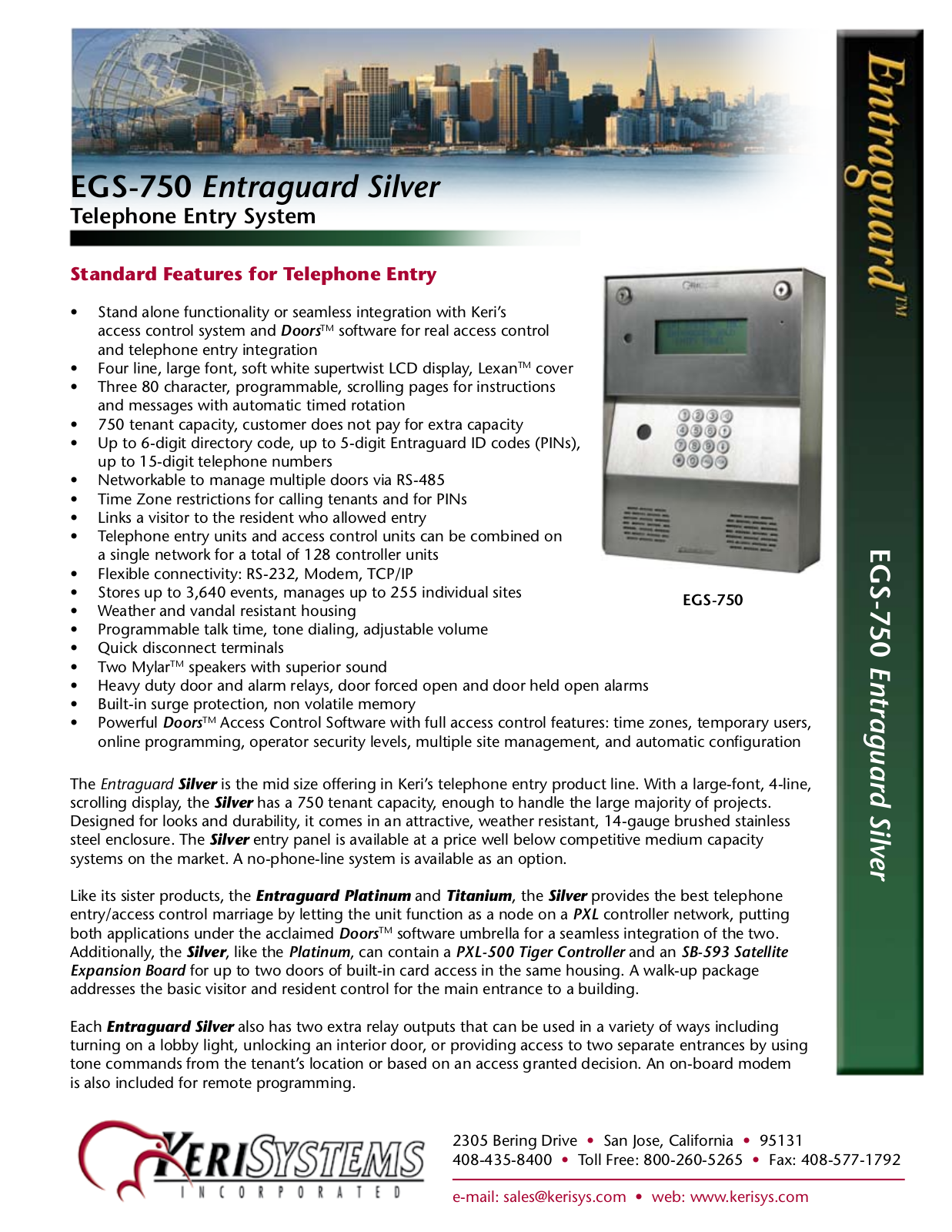 Keri Systems EGS-750HF Specsheet