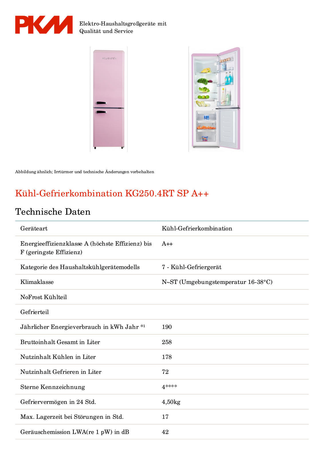 Wolkenstein KG250.4RT SP A++ Service Manual