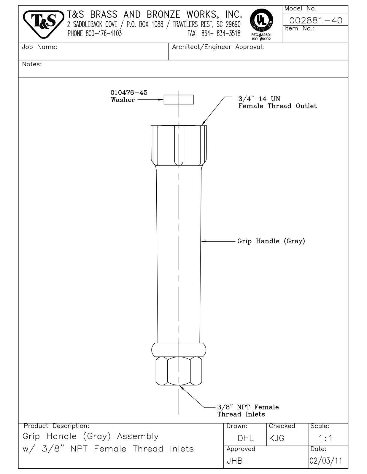 T&S Brass 002881-40 User Manual