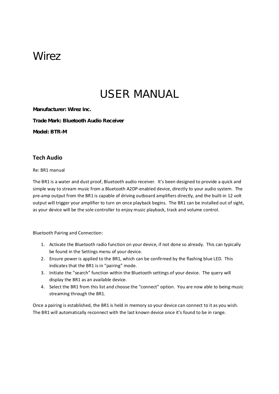 Wirez BTR M User Manual