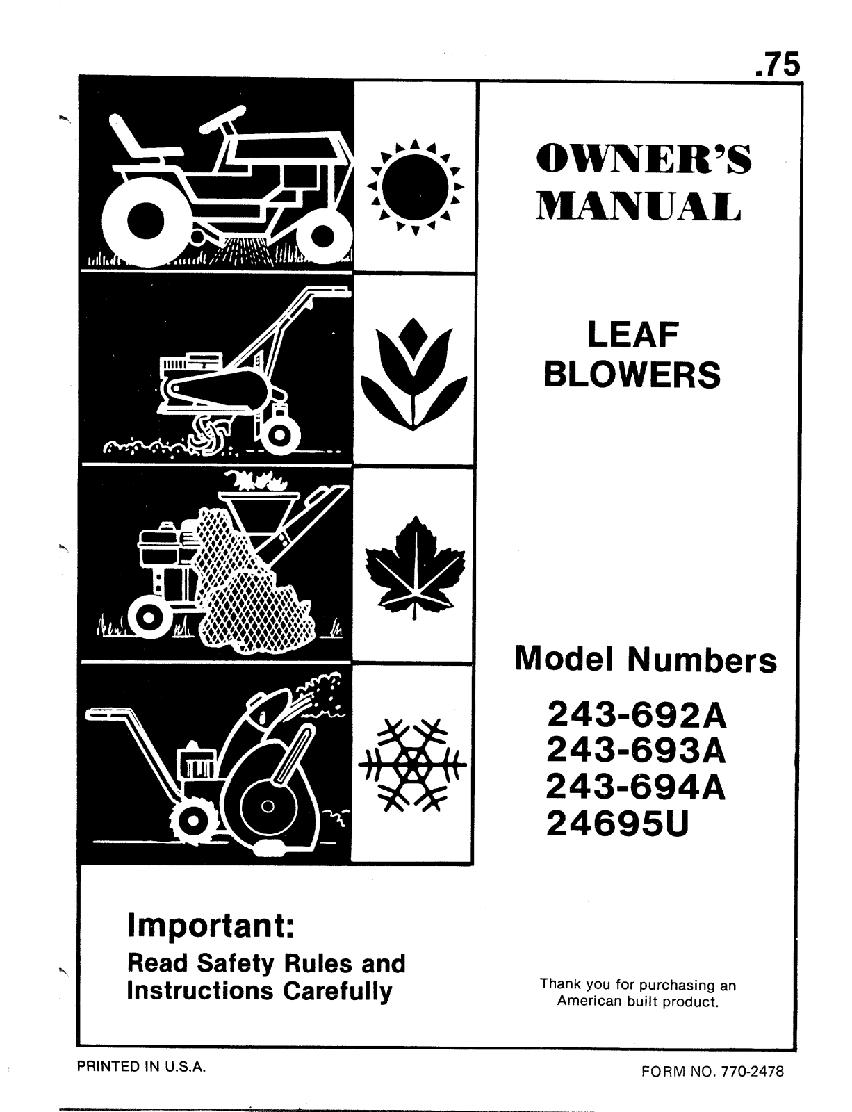 MTD 243-694A, 243-693A, 243-692A User Manual