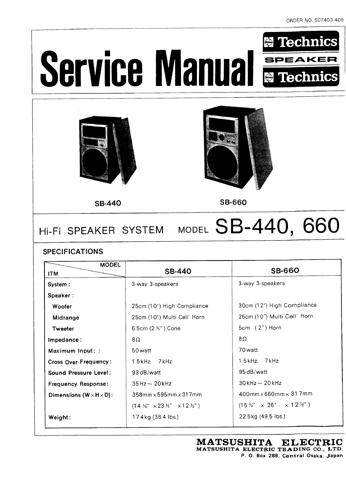 Technics SB-440 Service Manual