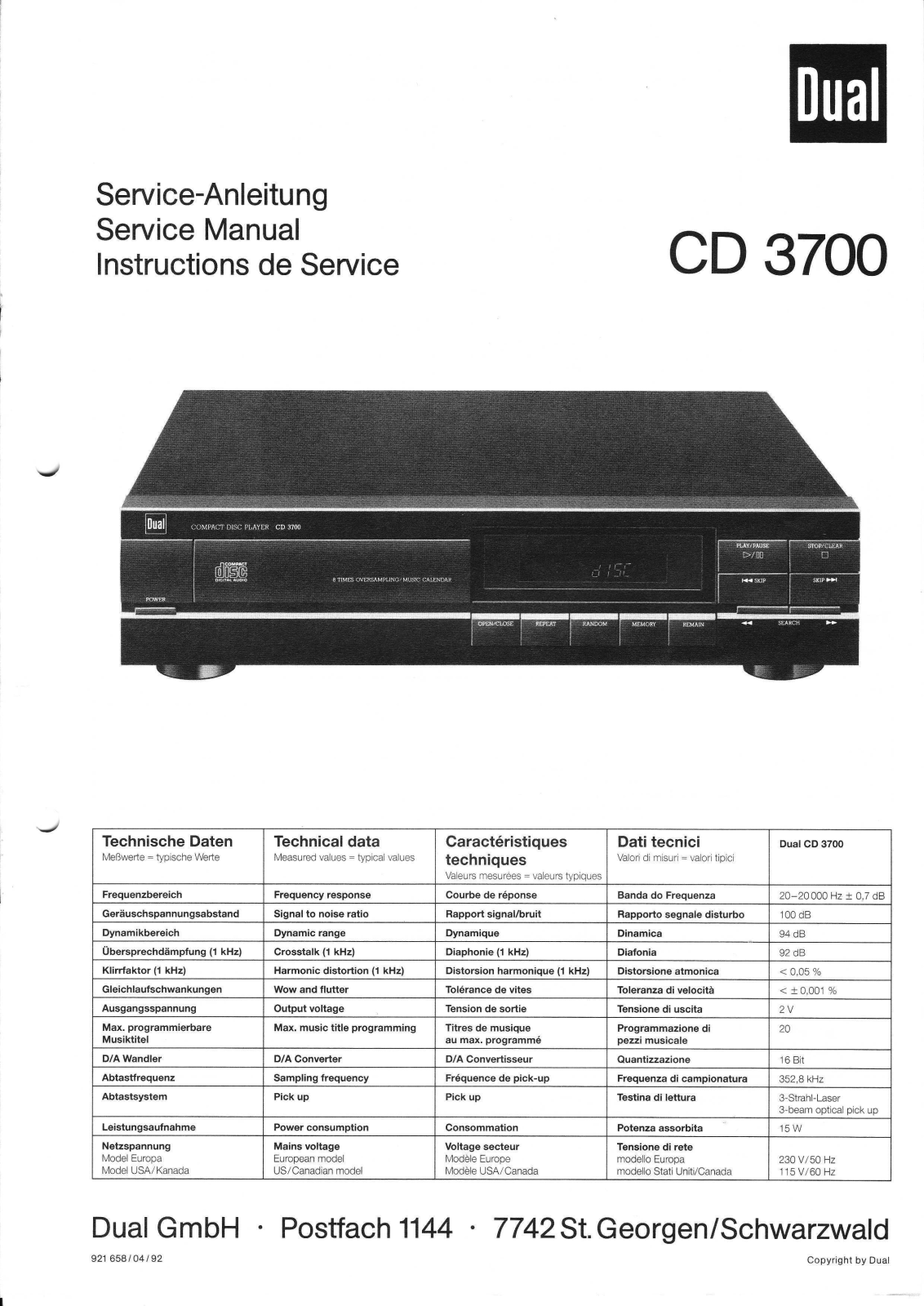 Dual CD-3700 Service Manual