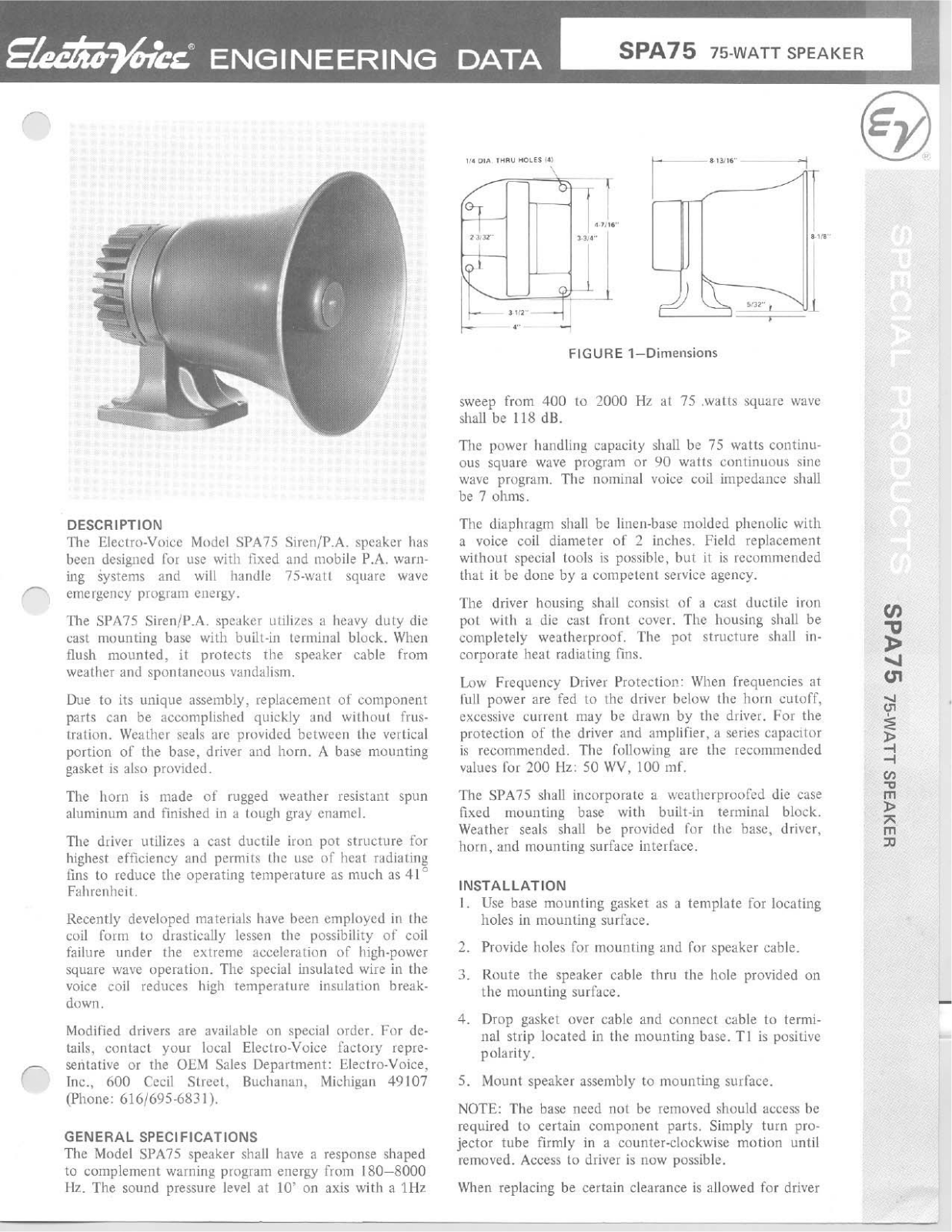 Electro-Voice SPA75 User Manual