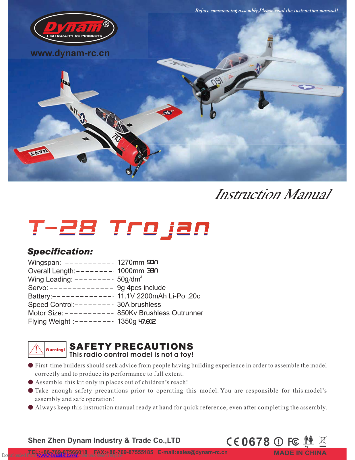 Dynam T-28 Trojan Instruction Manual